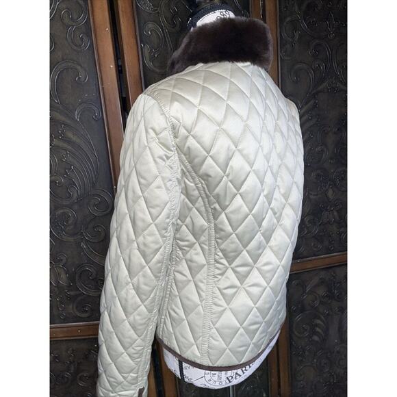 Coach Gold Quilted Jacket With Rabbit Fur Trim Women's Size S - Picture 2 of 7